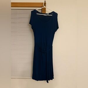New York & Company Navy Short-Sleeve Midi Dress